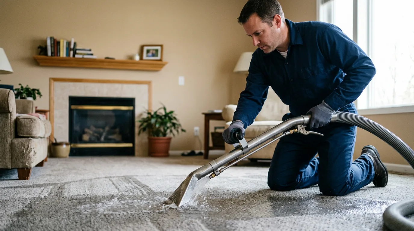 Water damage restoration technician working near New Waverly, TX